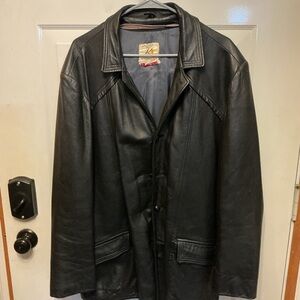 Men's Black Leather Trench Coat with fuzzy liner